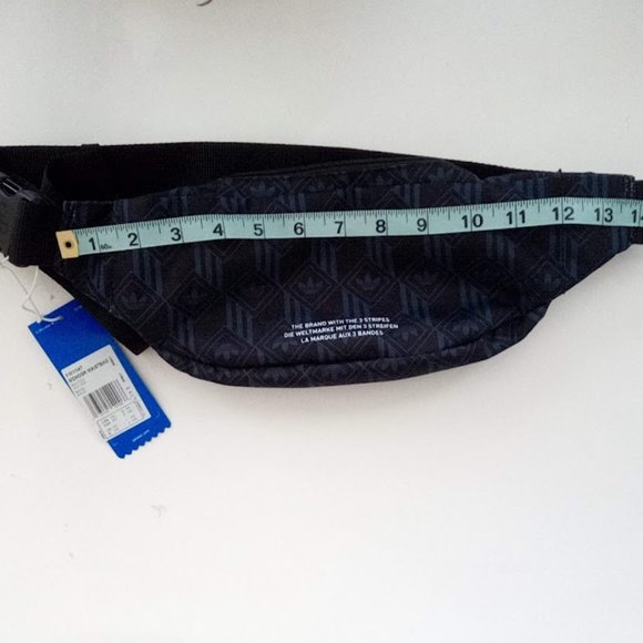 New Adidas Blue Black Monogram Graphic Adjustable Waist Bag Pouch Belt Bag - Picture 7 of 16